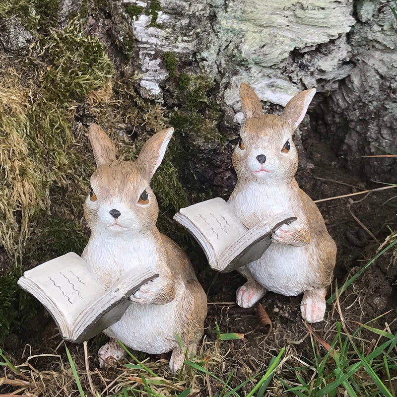Itsy & Bitsy rabbits - SET OF TWO Rabbit Reading Book ornaments, Fairy Garden decoration, Rabbit or Book lover gift