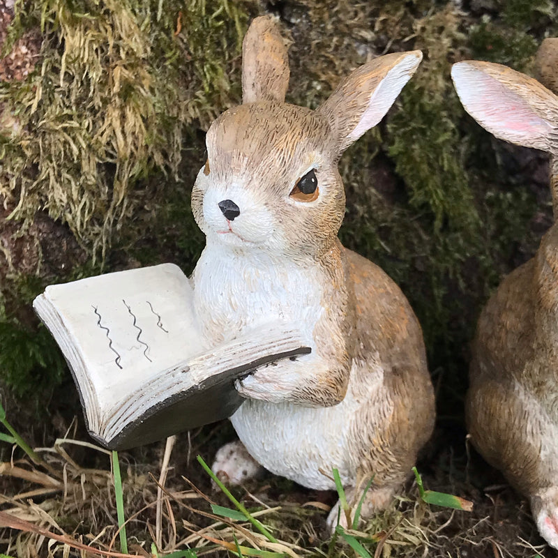 Itsy & Bitsy rabbits - SET OF TWO Rabbit Reading Book ornaments, Fairy Garden decoration, Rabbit or Book lover gift