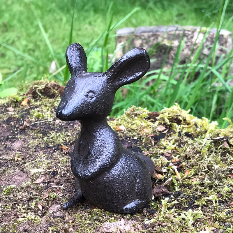 Set of 2 heavy solid cast iron mice in 'Listening' pose indoor ornaments or garden decorations