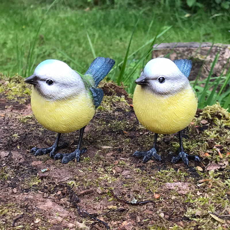 SET OF TWO resin Blue Tit Ornament garden decorations, great garden bird lover gift