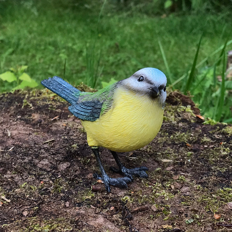 SET OF TWO resin Blue Tit Ornament garden decorations, great garden bird lover gift