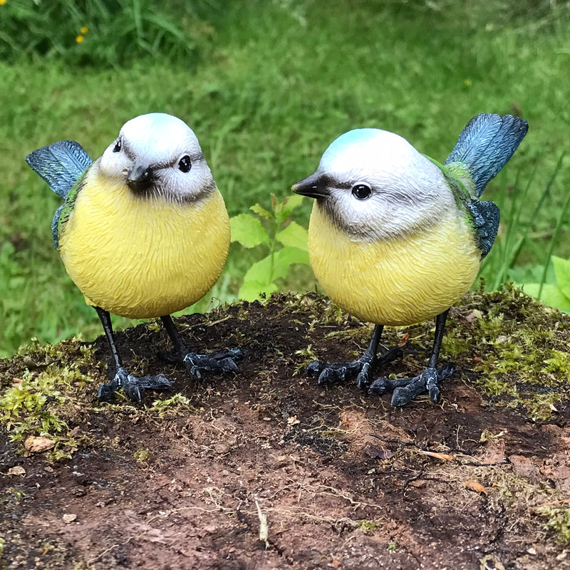 SET OF TWO resin Blue Tit Ornament garden decorations, great garden bird lover gift