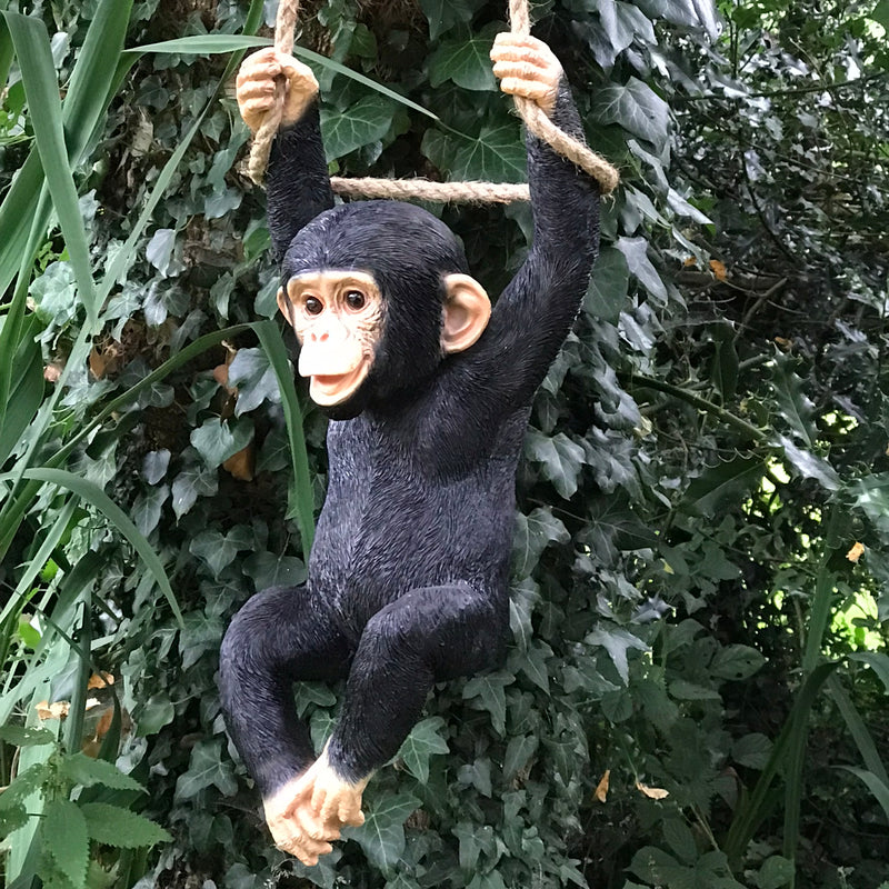 Large (44cm) rope swinging Climbing Monkey garden ornament decoration chimp lover gift