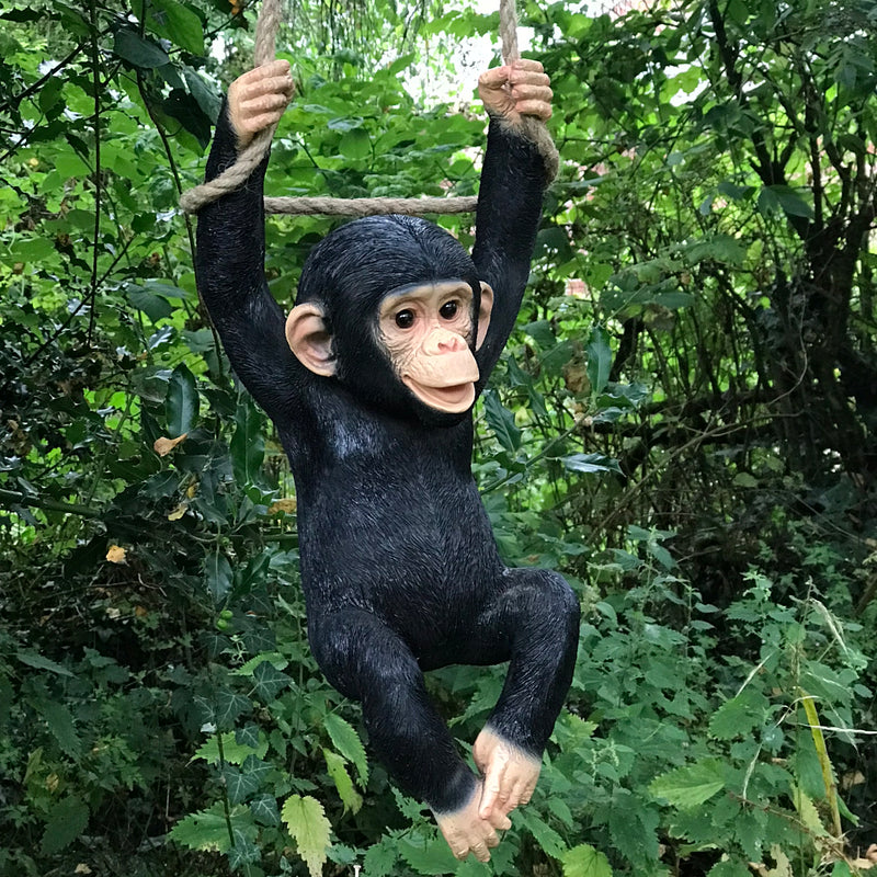 Large (44cm) rope swinging Climbing Monkey garden ornament decoration chimp lover gift