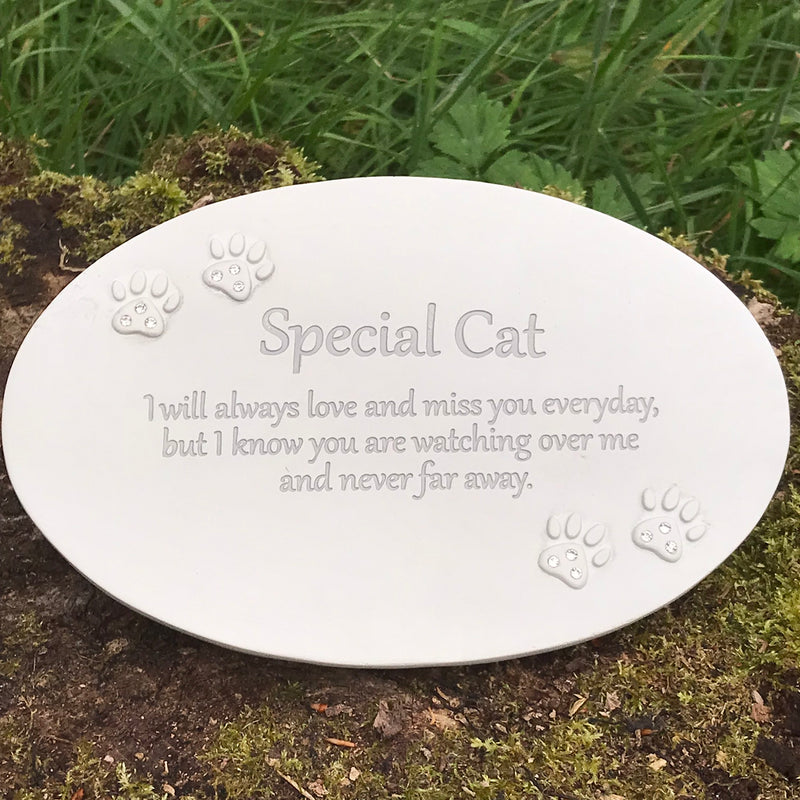 Cat memorial plaque oval shape marble effect grave marker or pet loss gift