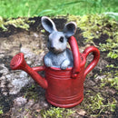 Cute Bunny in choice of RED or BLUE Watering Can, novelty fairy garden ornament decoration, Rabbit lover gift