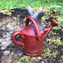 Cute Bunny in choice of RED or BLUE Watering Can, novelty fairy garden ornament decoration, Rabbit lover gift