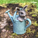 Cute Bunny in choice of RED or BLUE Watering Can, novelty fairy garden ornament decoration, Rabbit lover gift
