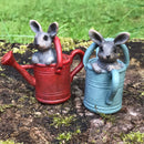 Cute Bunny in choice of RED or BLUE Watering Can, novelty fairy garden ornament decoration, Rabbit lover gift