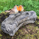 Robin on log effect Bird Bath or feeder with decorative robins, great robin lover gift
