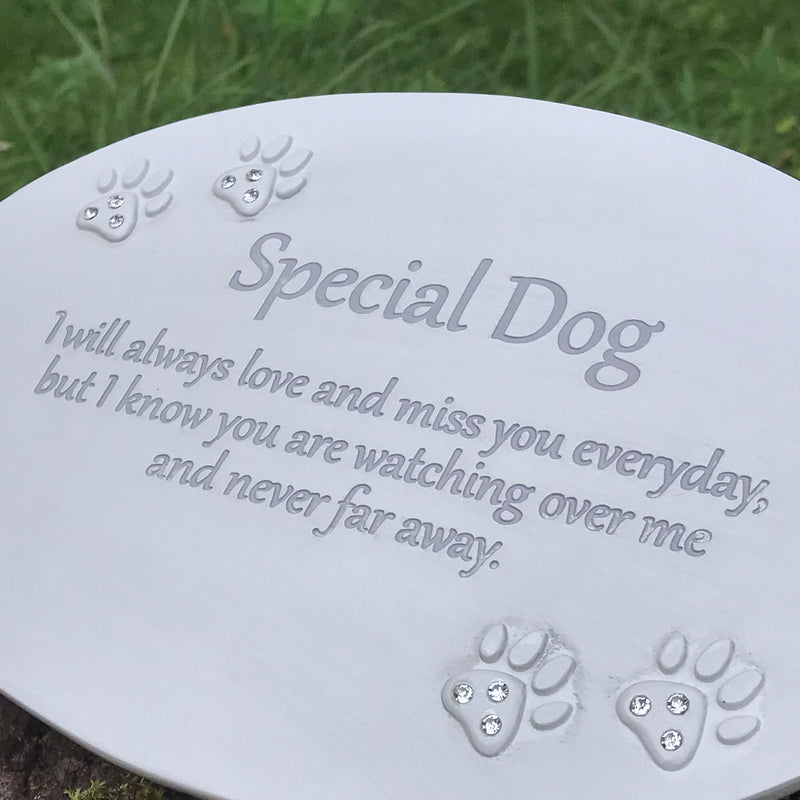 Dog memorial plaque oval shape marble effect grave marker or pet loss gift