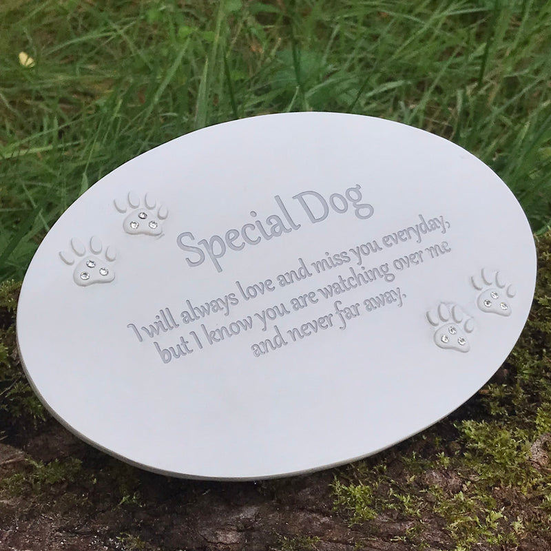 Dog memorial plaque oval shape marble effect grave marker or pet loss gift