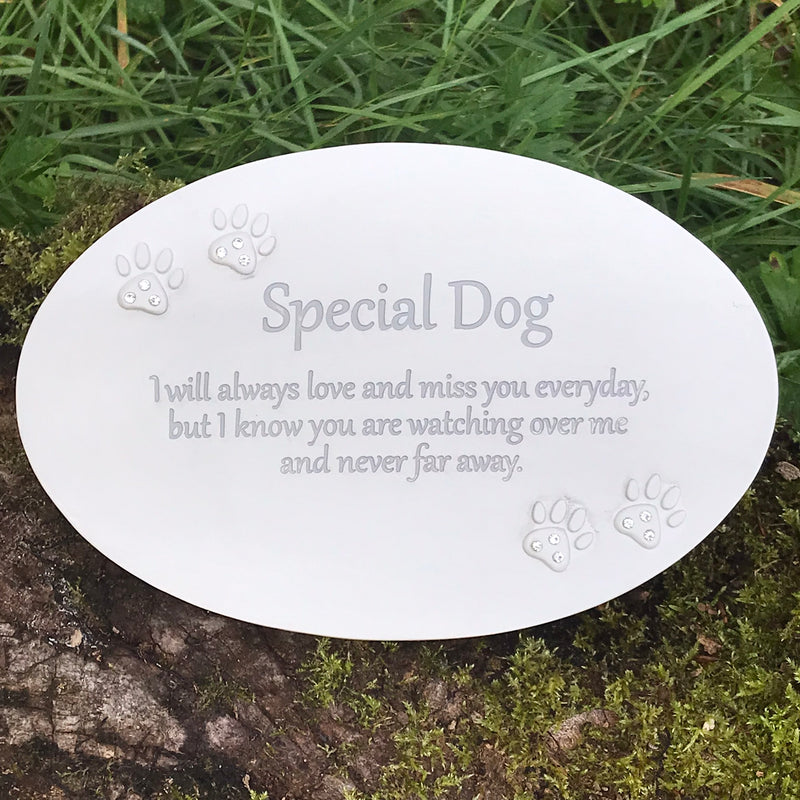 Dog memorial plaque oval shape marble effect grave marker or pet loss gift
