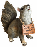 Cheeky Squirrel with removable 'Bird Feeder's Empty' sign garden ornament