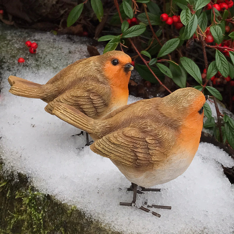 SET OF 2 ROBIN ORNAMENTS indoor or outdoor garden decoration, ideal robin lover gift