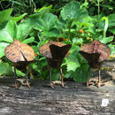 SET OF 4 quirky metal ROBIN garden ornament hand painted, indoor or outdoor decoration
