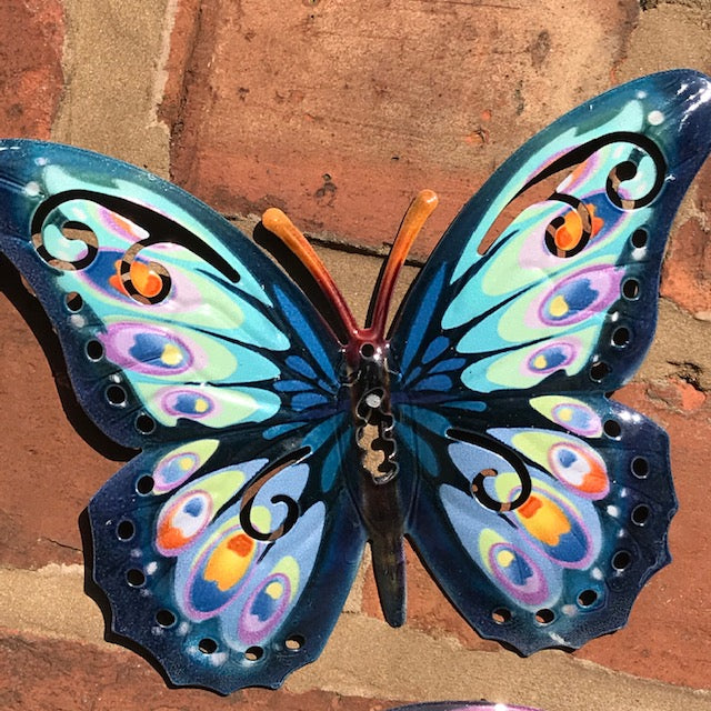 3x 16cm colourful (Red, Blue and Pink) Metal Butterflies, indoor or garden decoration