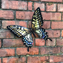 SET OF TWO large 35cm Yellow metal Butterfly garden ornament wall art decorations, boxed