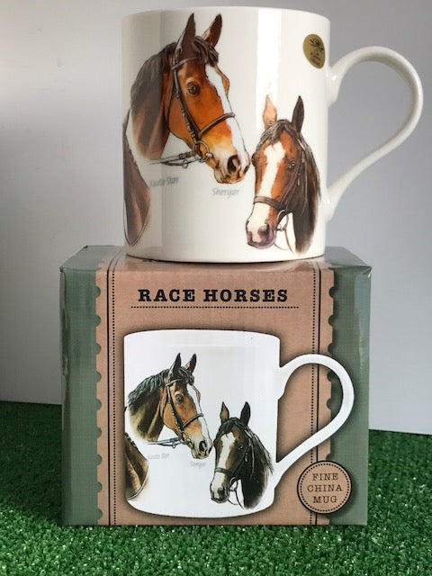 Famous Racehorses Mug featuring Red Rum, Shergar, Nijinski etc, great racehorse lover gift, boxed
