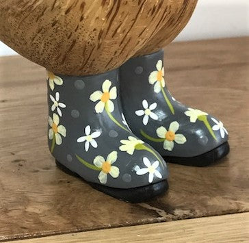 DCUK natural wood Duckling wearing Flower design Wellies in a choice of colours