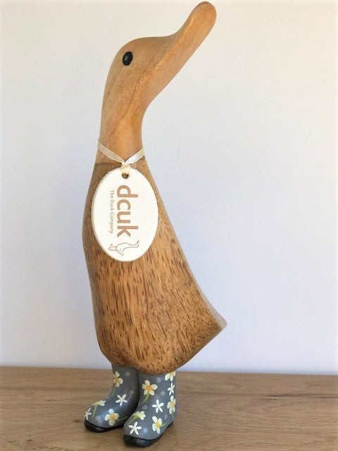 DCUK natural wood Duckling wearing Flower design Wellies in a choice of colours