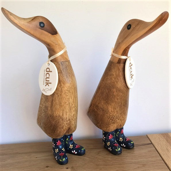 DCUK natural wood Duckling wearing Flower design Wellies in a choice of colours