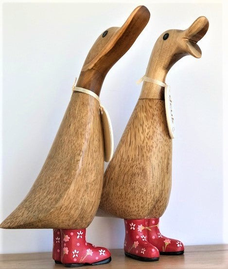 DCUK natural wood Duckling wearing Flower design Wellies in a choice of colours