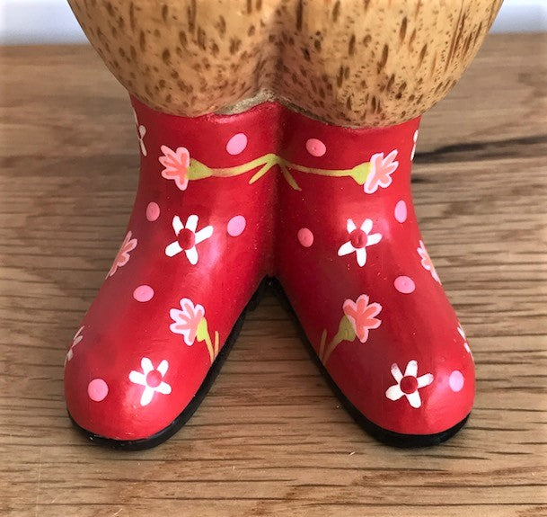 DCUK natural wood Duckling wearing Flower design Wellies in a choice of colours