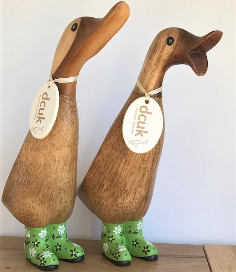 DCUK natural wood Duckling wearing Flower design Wellies in a choice of colours