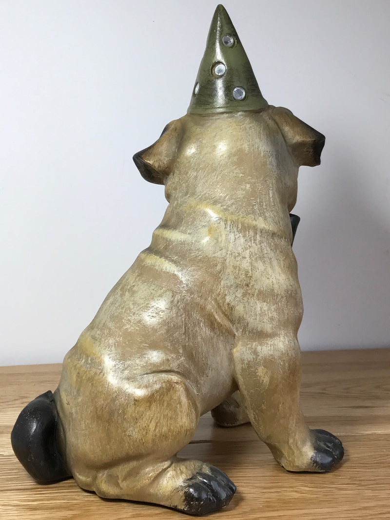Large Party Pug in hat & bow tie figurine, quality heavy weight item
