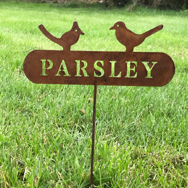 SET OF 6 rustic metal herb signs, includes 1 each of Basil Mint Thyme Parsley Sage & Rosemary