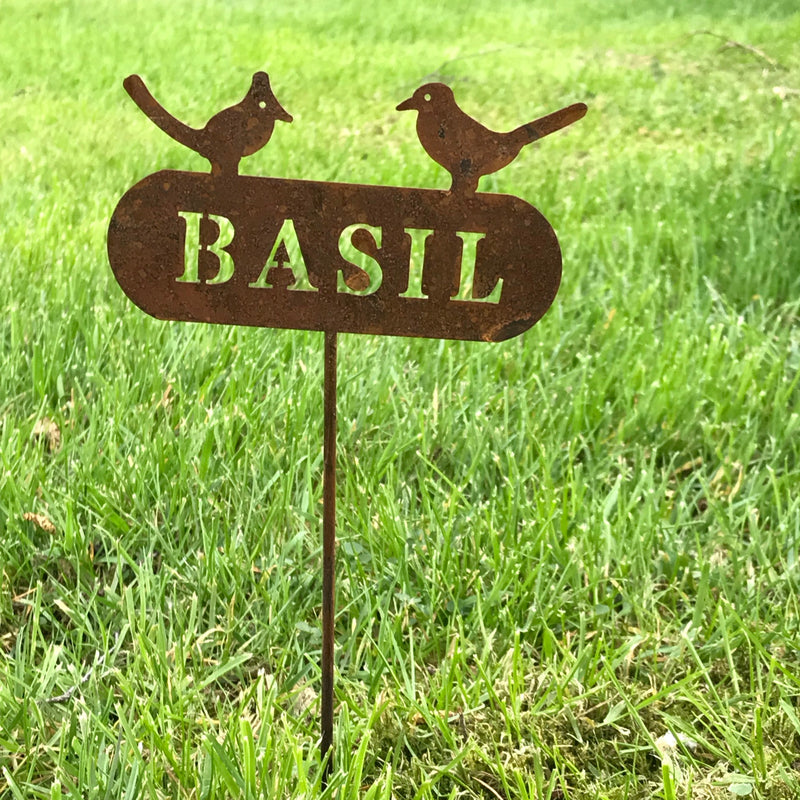 SET OF 6 rustic metal herb signs, includes 1 each of Basil Mint Thyme Parsley Sage & Rosemary