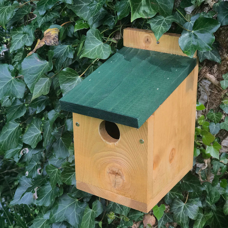 Chunky heavy weight 'Classic' Nest Box from Johnston & Jeff, in Larch Finish with Green roof