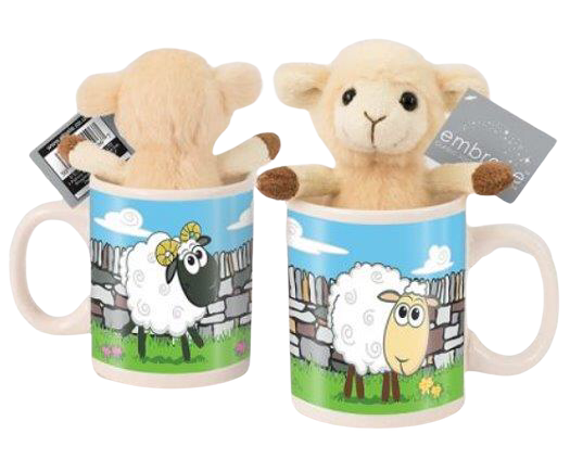 Cute Lamb soft Toy in choice of colours, in a Children's mini ceramic mug, perfect sugar-free Easter gift