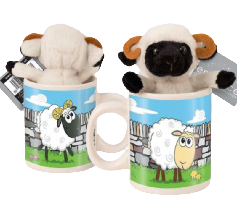 Cute Lamb soft Toy in choice of colours, in a Children's mini ceramic mug, perfect sugar-free Easter gift