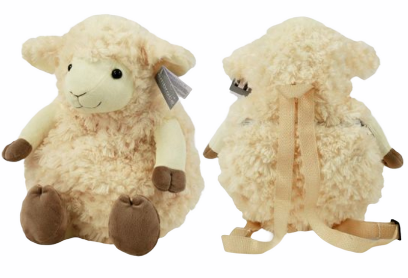 Plush Soft Toy 'Buddy Backpack' Sheep rucksack bag with zipped pocket, cute yet practical novelty sheep lover gift