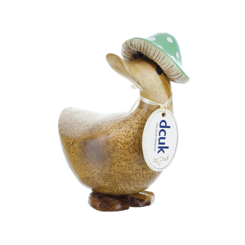 DCUK 'Toadstool Folk' natural wood Ducky in Spotty Hat, with name tag