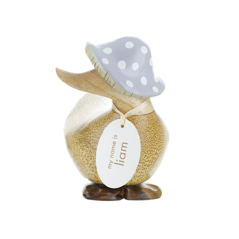 DCUK 'Toadstool Folk' natural wood Ducky in Spotty Hat, with name tag