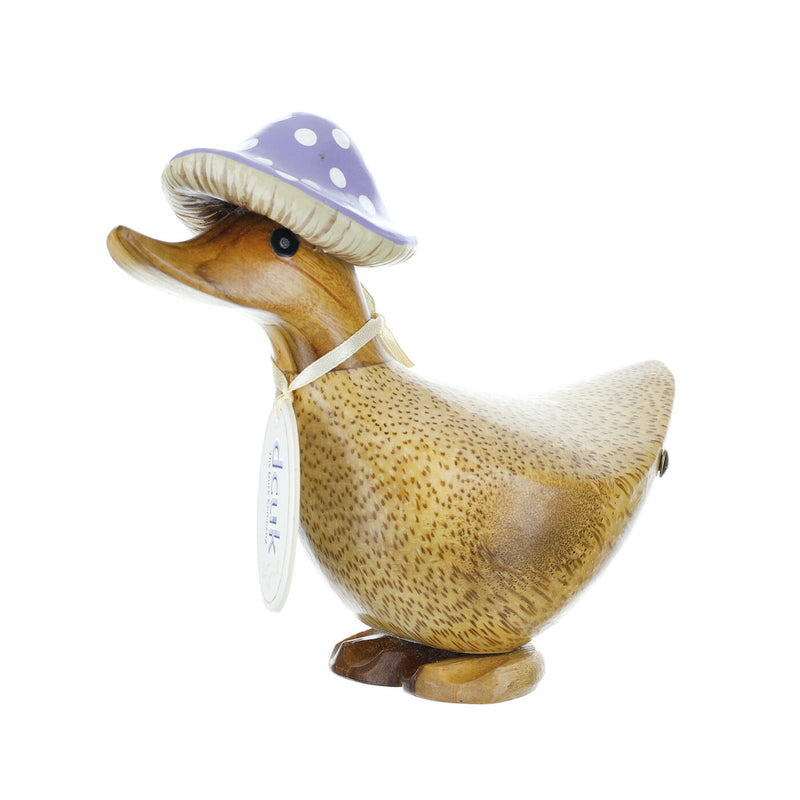 DCUK 'Toadstool Folk' natural wood Ducky in Spotty Hat, with name tag