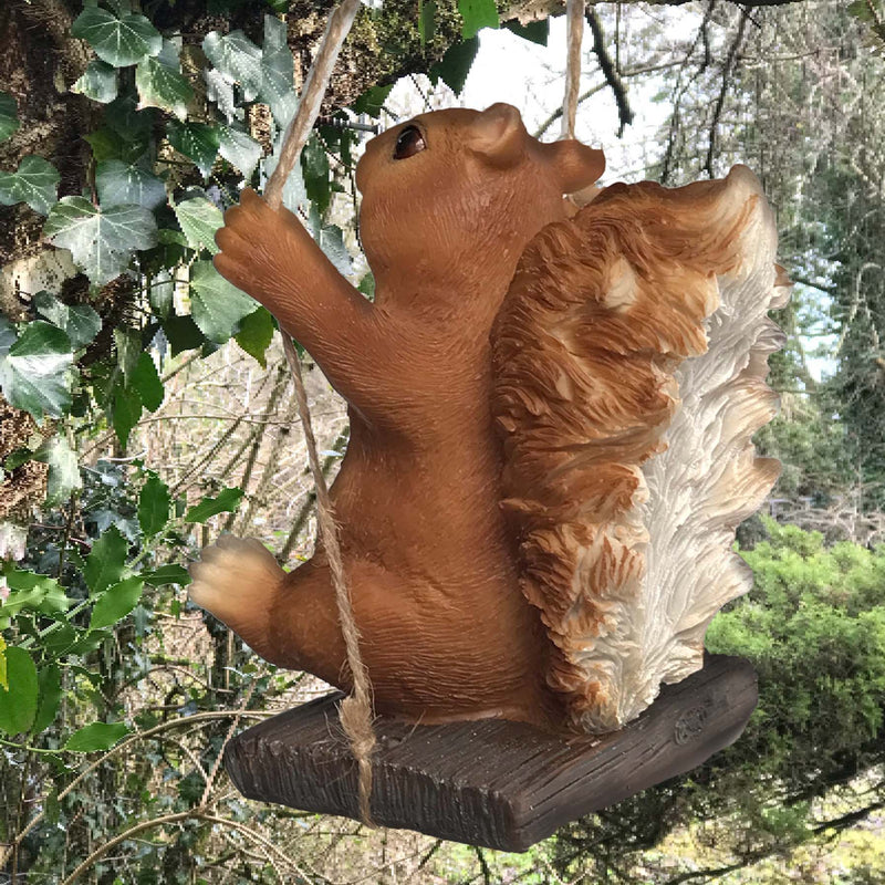 Squirrel on swing garden tree hanging ornament, novelty animal lover gift
