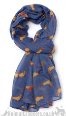 Ladies lightweight Dachshund in Stripy coat design Scarf Sarong in choice of colours, great Sausage Dog lover gift and stocking filler!