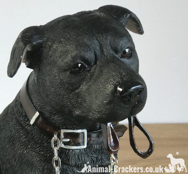 Large Black Staffordshire Bull Terrier 'Staffie' ornament from the Leonardo 'Walkies' range