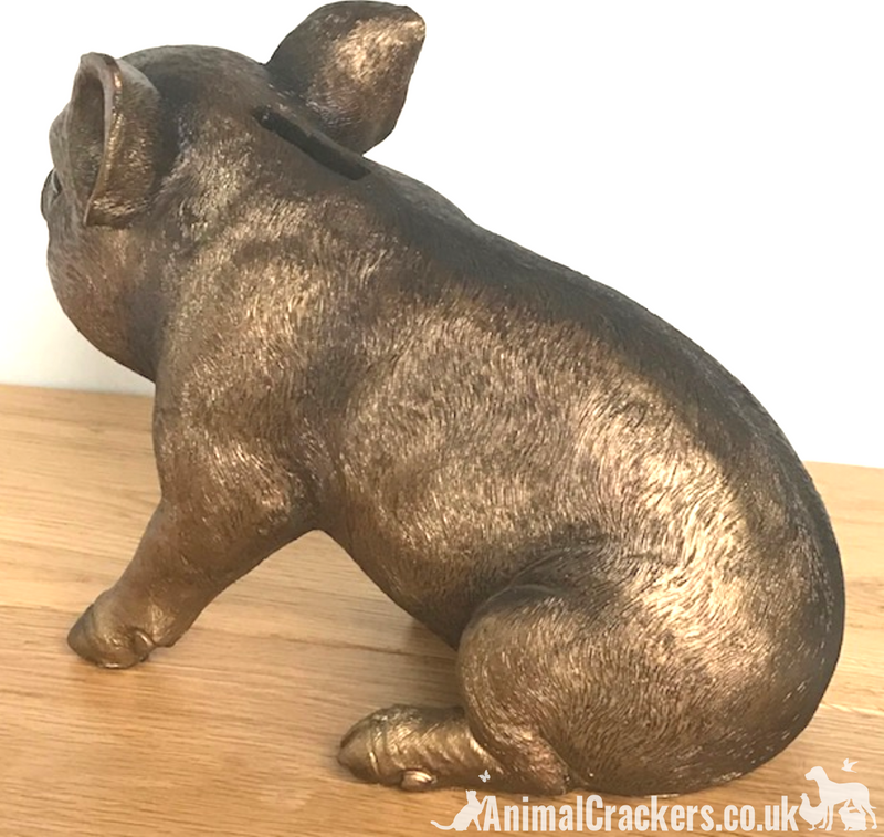 Large (24cm) quality Bronze effect Piggy Bank ornament or decoration, great Pig lover gift
