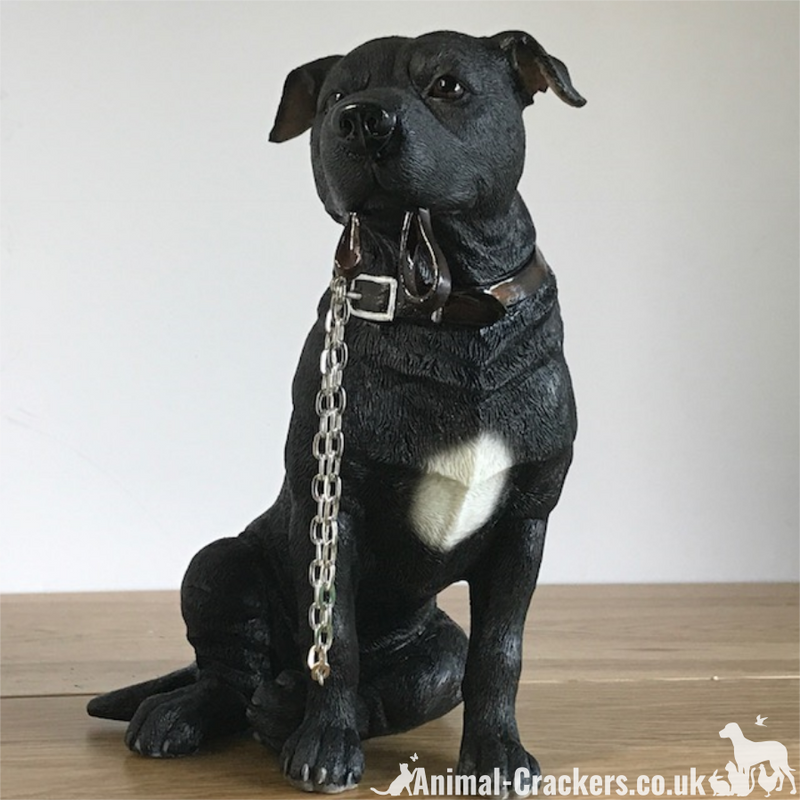 Large Black Staffordshire Bull Terrier 'Staffie' ornament from the Leonardo 'Walkies' range