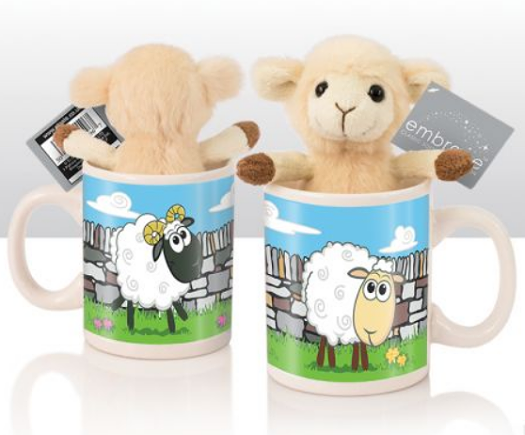 Cute Lamb soft Toy in choice of colours, in a Children's mini ceramic mug, perfect sugar-free Easter gift