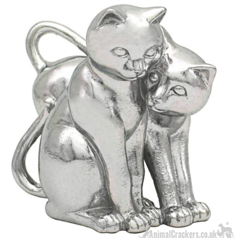 Lesser & Pavey 'Silver Art' heavy resin silver effect 'Two Cats' figurine ornament, Cat lover gift