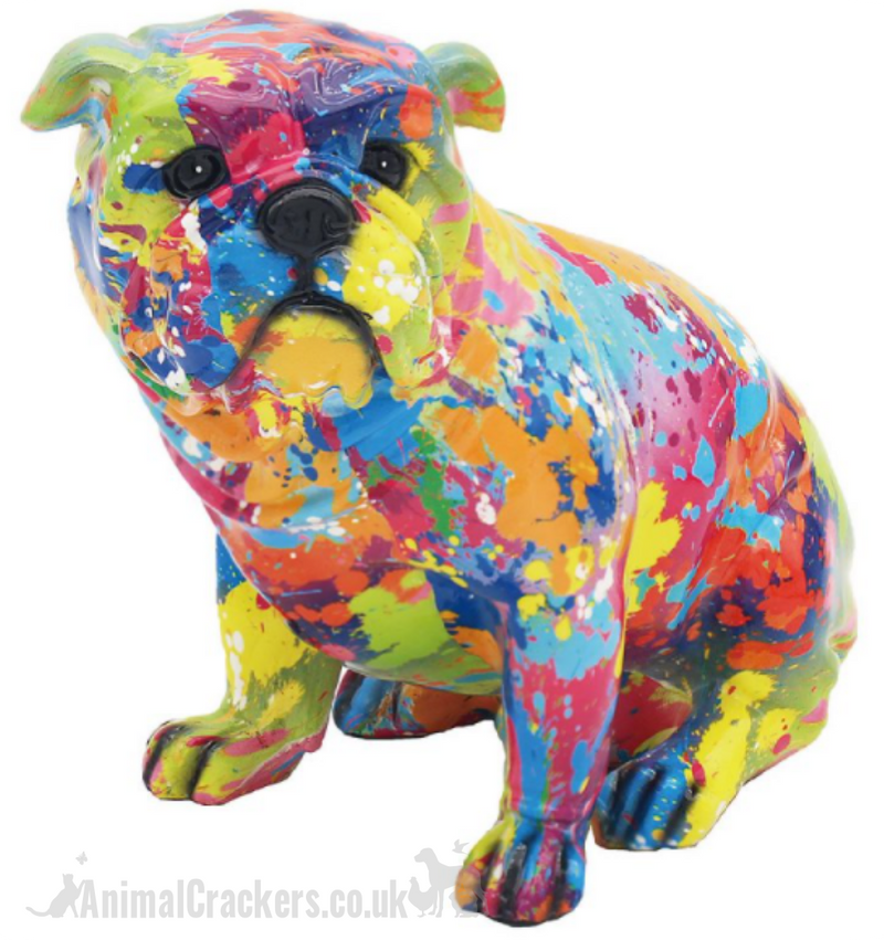 SPLASH ART bright coloured painted sitting English Bulldog ornament figurine Bull Dog lover gift