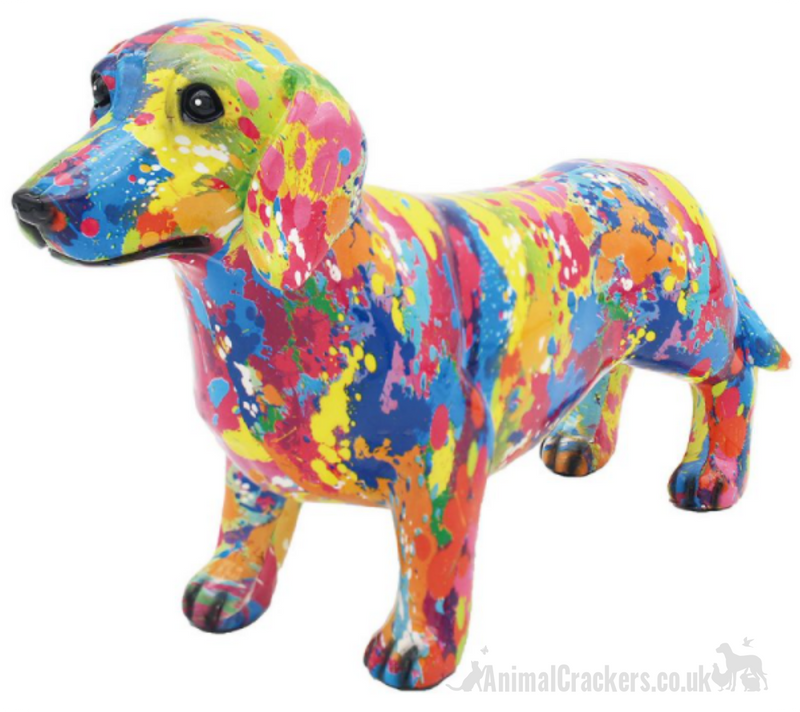 Large 40cm SPLASH ART colourful Dachshund ornament figurine, Sausage Dog lover gift