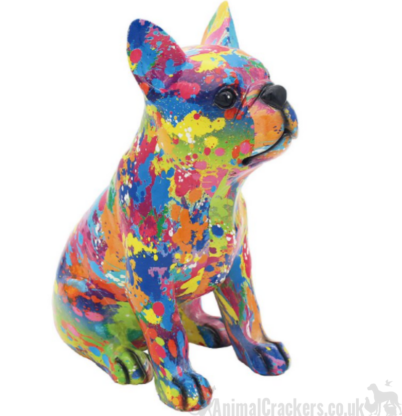 SPLASH ART bright coloured sitting French Bulldog ornament figurine, Frenchie lover gift