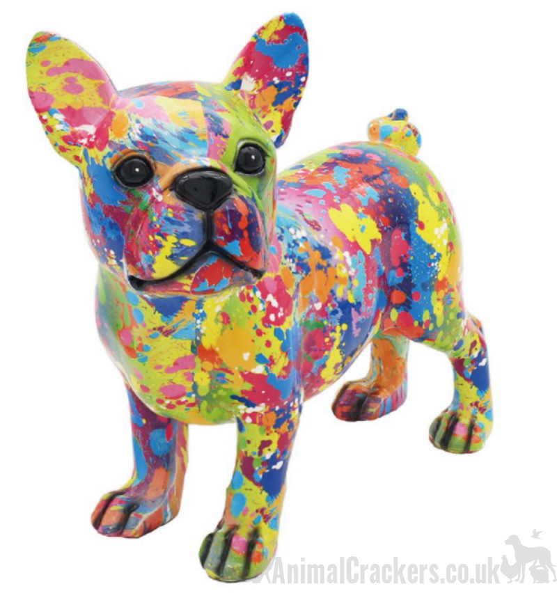 SPLASH ART bright coloured standing French Bulldog ornament figurine, Frenchie lover gift